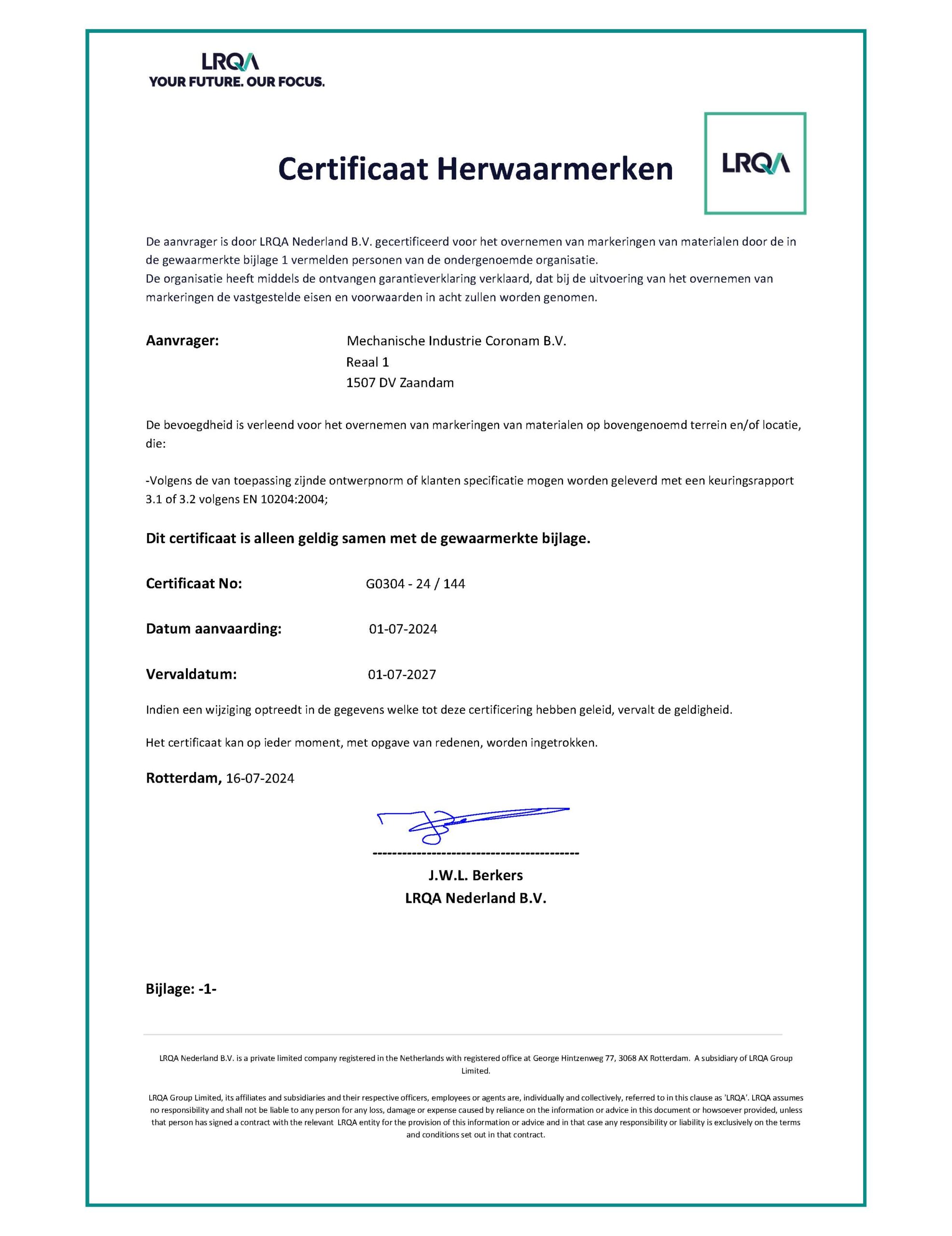 Coronam G0304 certificaat NL LRQA 2024 - 2027_1_Pagina_1_Pagina_1